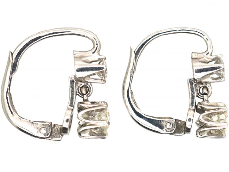 Art Deco 18ct White Gold, Two Stone Diamond Drop Earrings