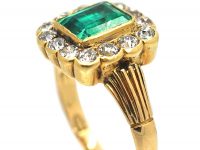 Victorian 15ct Gold, Emerald & Diamond Rectangular Cluster Ring