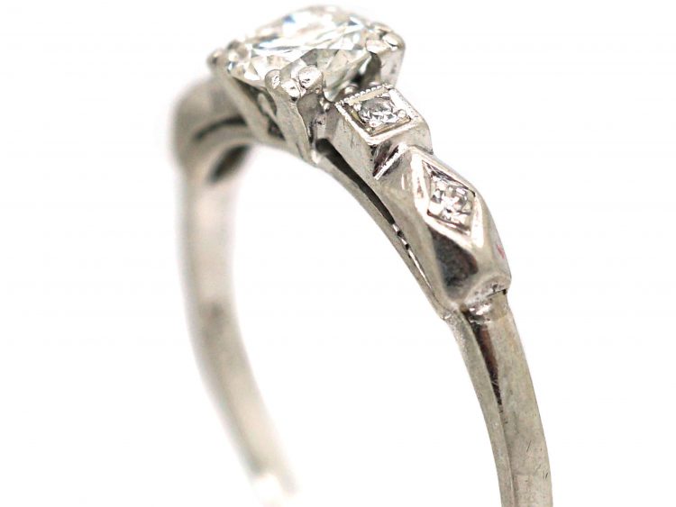 Art Deco Platinum & Diamond Solitaire Ring with Geometric Diamond Set Shoulders