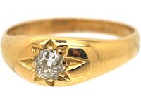Victorian 18ct Gold & Diamond Solitaire Gypsy Ring
