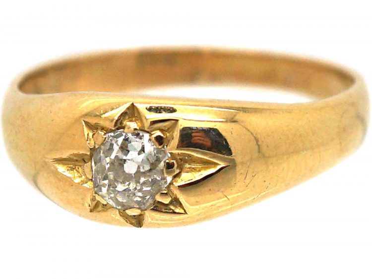 Victorian 18ct Gold & Diamond Solitaire Gypsy Ring