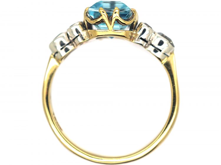 Edwardian 18ct Gold & Platinum, Aquamarine & Diamond Ring