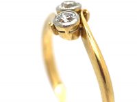 Edwardian 18ct Gold Two Stone Diamond Crossover Ring