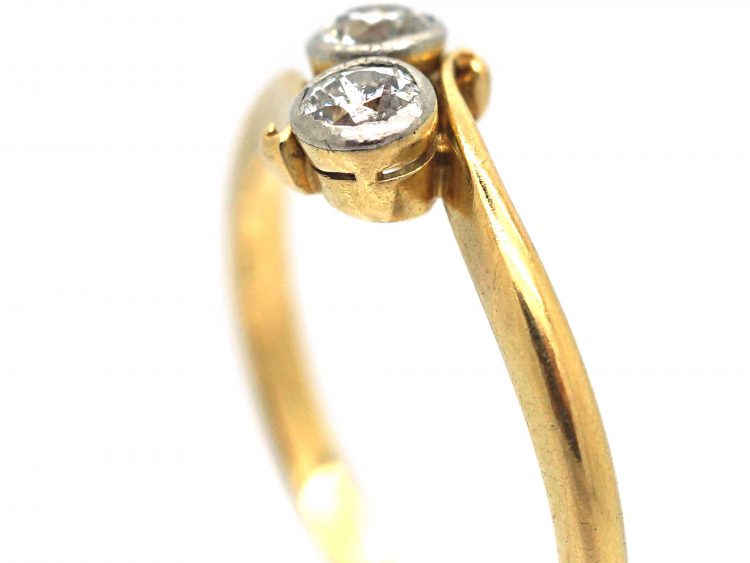 Edwardian 18ct Gold Two Stone Diamond Crossover Ring