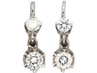 Art Deco 18ct White Gold, Two Stone Diamond Drop Earrings