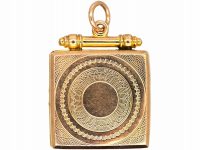 Edwardian 9ct Gold Back & Front Square Locket with Engine Turned Detail
