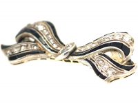 Art Deco 18ct Gold & Platinum, Onyx & Diamond Bow Brooch