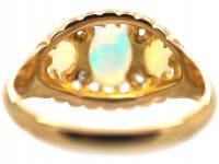 Edwardian 18ct Gold, Three Stone Opal & Diamond Ring