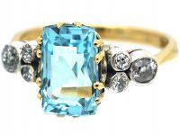 Edwardian 18ct Gold & Platinum, Aquamarine & Diamond Ring