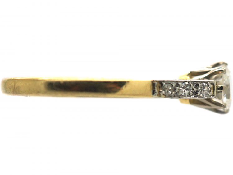 18ct Gold & Platinum, Single Stone Diamond Ring with Diamond Set Shoulders