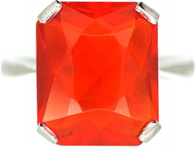 Art Deco 18ct White Gold & Fire Opal Ring