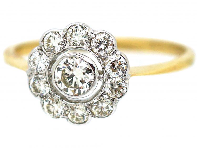 Edwardian 18ct Gold & Platinum, Diamond Daisy Cluster Ring