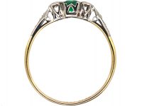 Art Deco 18ct Gold & Platinum, Three Stone Emerald & Diamond Ring