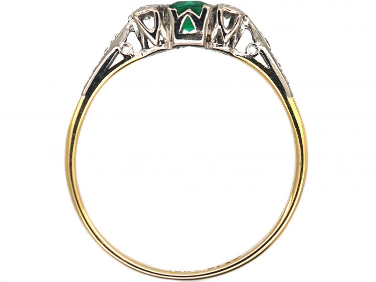 Art Deco 18ct Gold & Platinum, Three Stone Emerald & Diamond Ring
