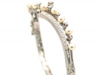 14ct White Gold Diamond & Pearl Crossover Bangle