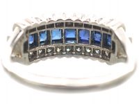 Art Deco Platinum Sapphire & Diamond Three Row Ring