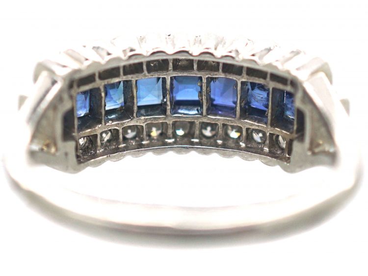 Art Deco Platinum Sapphire & Diamond Three Row Ring