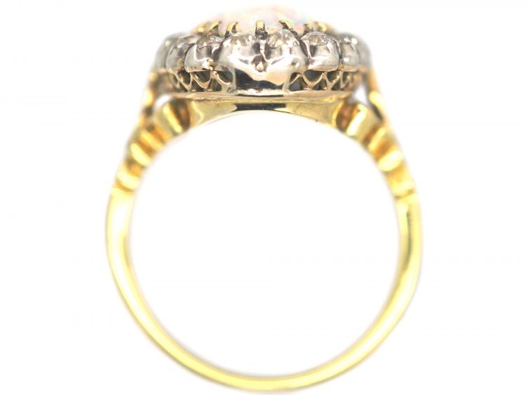 Edwardian 18ct Gold Large Opal & Diamond Oval Cluster Ring