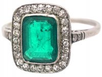 Art Deco Platinum, Emerald & Diamond Ring