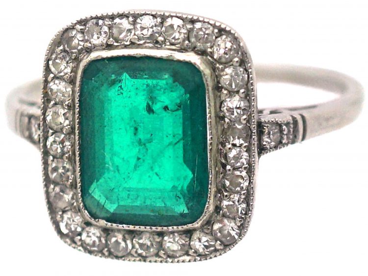 Art Deco Platinum, Emerald & Diamond Ring
