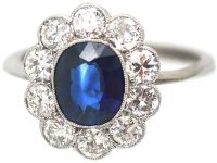 18ct White Gold, Sapphire & Diamond Oval Cluster Ring