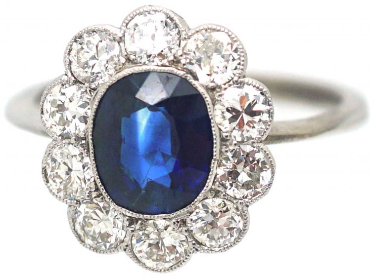 18ct White Gold, Sapphire & Diamond Oval Cluster Ring