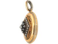 French 18ct Gold & Platinum Oval Shaped Locket set with Natural Split Pearls & Rose Diamonds
