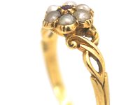 Regency 15ct Gold Natural Split Pearl & Ruby Cluster Ring with Glazed Locket on the Reverse