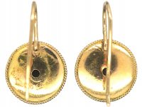 Victorian 15ct Gold Round Earrings with Turquoise Blue Enamel & Natural Split Pearls