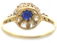 Edwardian 18ct Gold, Sapphire & Diamond Cluster Ring