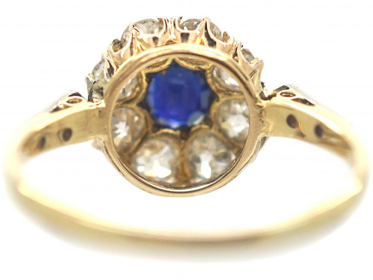 Edwardian 18ct Gold, Sapphire & Diamond Cluster Ring