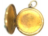 Georgian 15ct Two Colour Gold Round Locket set with Turquoise