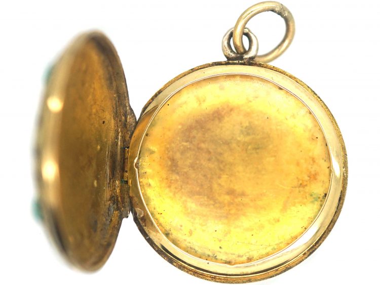 Georgian 15ct Two Colour Gold Round Locket set with Turquoise