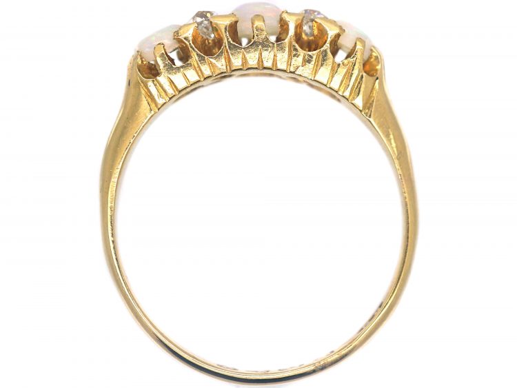 Victorian 18ct Gold, Three Stone Opal & Diamond Ring