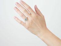 Edwardian 18ct Gold & Platinum, Aquamarine & Rose Diamond Oval Cluster Ring with Millgrain Detail