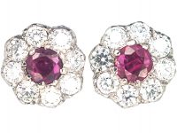 18ct White & Yellow Gold Ruby & Diamond Cluster Earrings