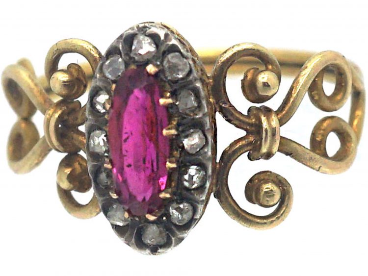 Victorian 18ct Gold, Ruby & Rose Diamond Ring