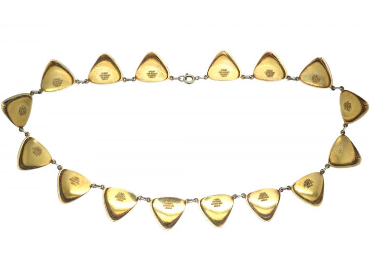 Retro Silver Gilt & White Enamel Necklace by Albert T Scharning