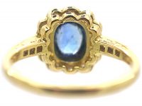 18ct Gold Sapphire & Diamond Cluster Ring with Diamond Set Shoulders