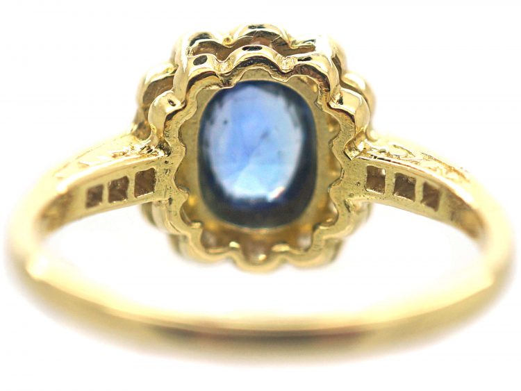18ct Gold Sapphire & Diamond Cluster Ring with Diamond Set Shoulders