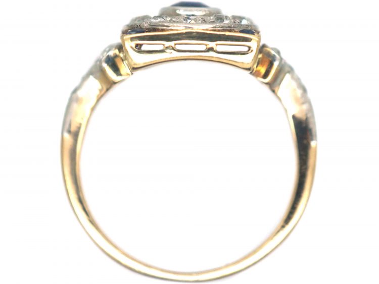 Art Deco 14ct Gold & Platinum, Sapphire & Diamond Rectangular Cluster Ring