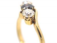 Art Deco Three Stone Cognac & White Diamond Crossover Ring