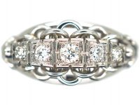 French Art Deco 18ct White Gold Ring set with Five Diamonds