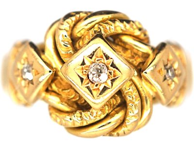 Edwardian 18ct Gold Knot Ring set with Three Diamonds