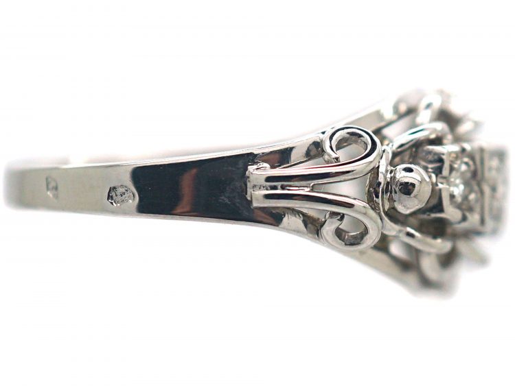 French Art Deco 18ct White Gold Ring set with Five Diamonds