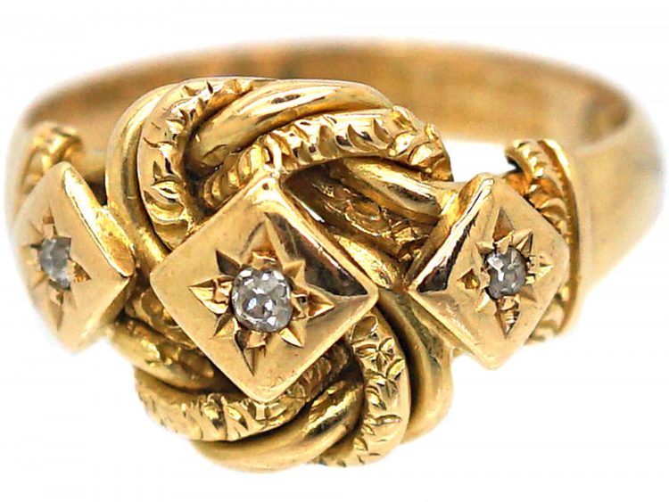 Edwardian 18ct Gold Knot Ring set with Three Diamonds