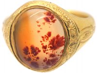 Victorian 18ct Gold & Orange Moss Agate Signet Ring