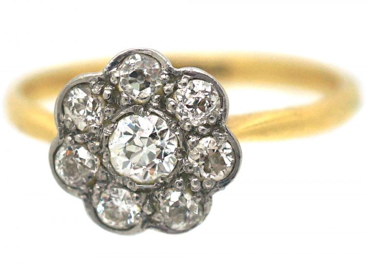 Edwardian 18ct Gold & Platinum Diamond Cluster Ring