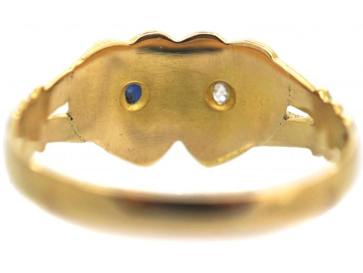 Victorian 18ct Gold Double Heart Ring set with a Sapphire & a Diamond