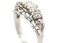 French Art Deco 18ct White Gold Ring set with Five Diamonds